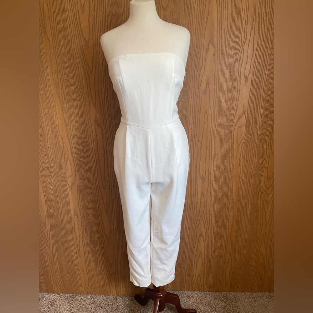 Express Strapless White Jumpsuit With Pockets